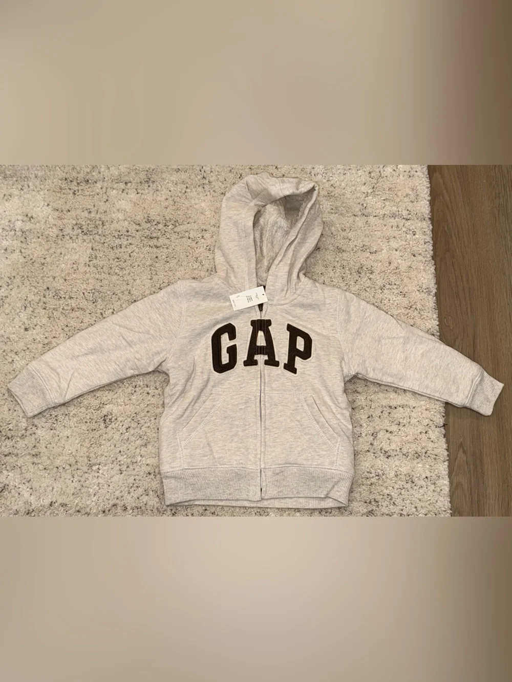 NWT Baby Gap Toddler Sherpa Lined Zip Hoodie Gray Logo Sweatshirt Size 3 Years